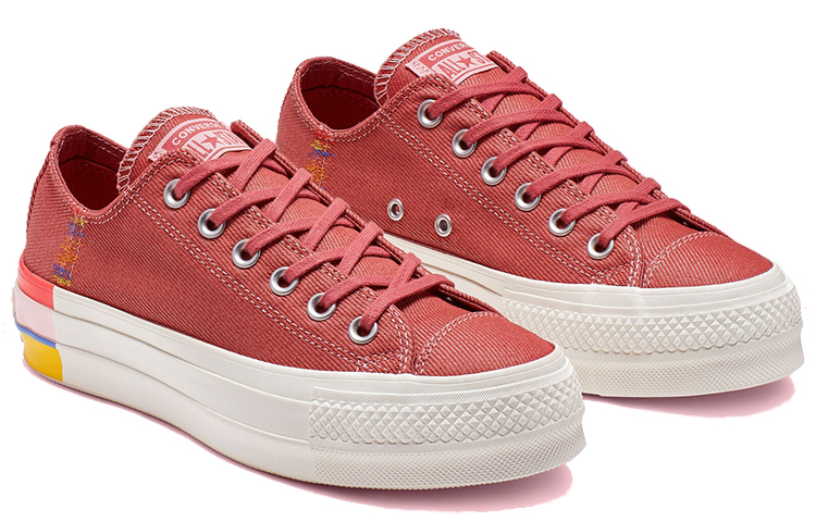 (W) Converse Chuck Taylor All Star Rainbow Platform Low Top Rainbow Canvas Low Red 圖 3