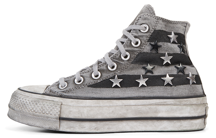 (W) Converse Chuck Taylor All Star Vintage Star Studs Platform High Top Thick Sole Dirty Shoes Grey White