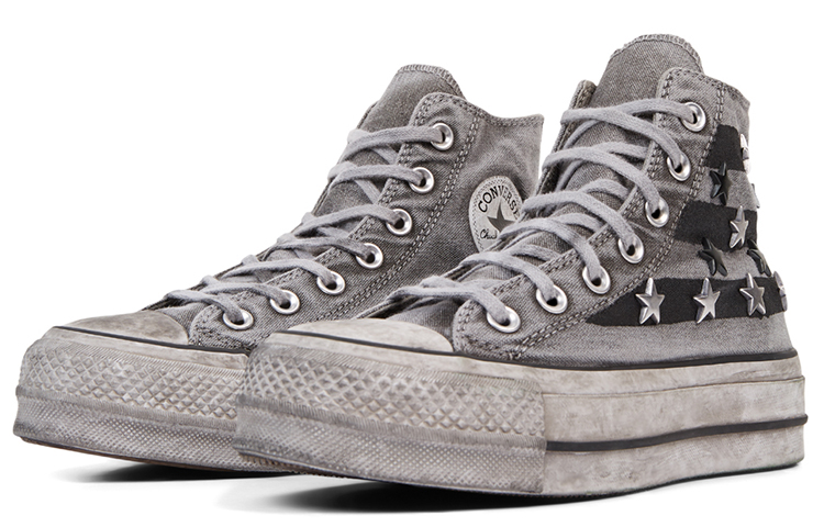 (W) Converse Chuck Taylor All Star Vintage Star Studs Platform High Top Thick Sole Dirty Shoes Grey White 圖 3