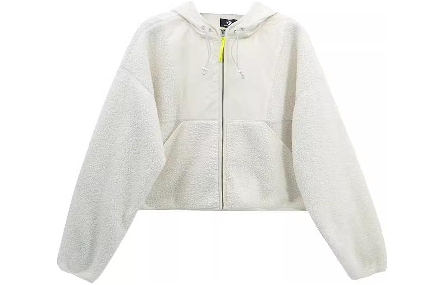 (Women) Converse Full Zip Sherpa Fleece Hoodie Jacket in Off-White. 10020285-A01