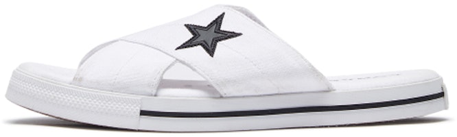(Women) Converse One Star Slide Canvas White Slippers 'White Black' 565530C (Women) Converse One Star Slide Canvas White Slippers 'White Black' 565530C