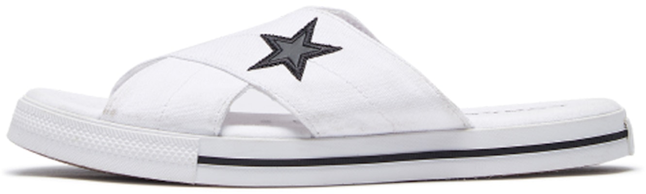 (Women) Converse One Star Slide Canvas White Slippers 'White Black' 565530C Buy (Women) Converse One Star Slide Canvas White Slippers 'White Black' 565530C