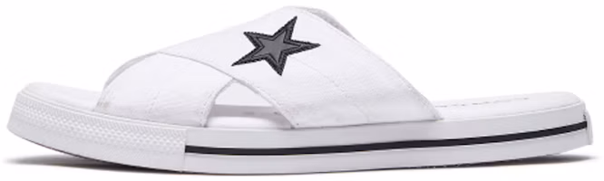 (Women) Converse One Star Slide Canvas White Slippers 'White Black' 565530C (Women) Converse One Star Slide Canvas White Slippers 'White Black' 565530C