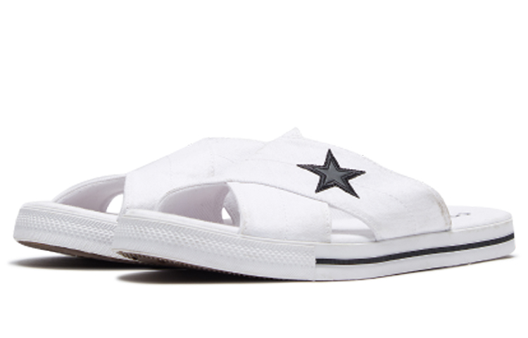 Shop (W) Converse One Star Slide Canvas Blanc Chaussons ''Blanc Noir'' 565530C
