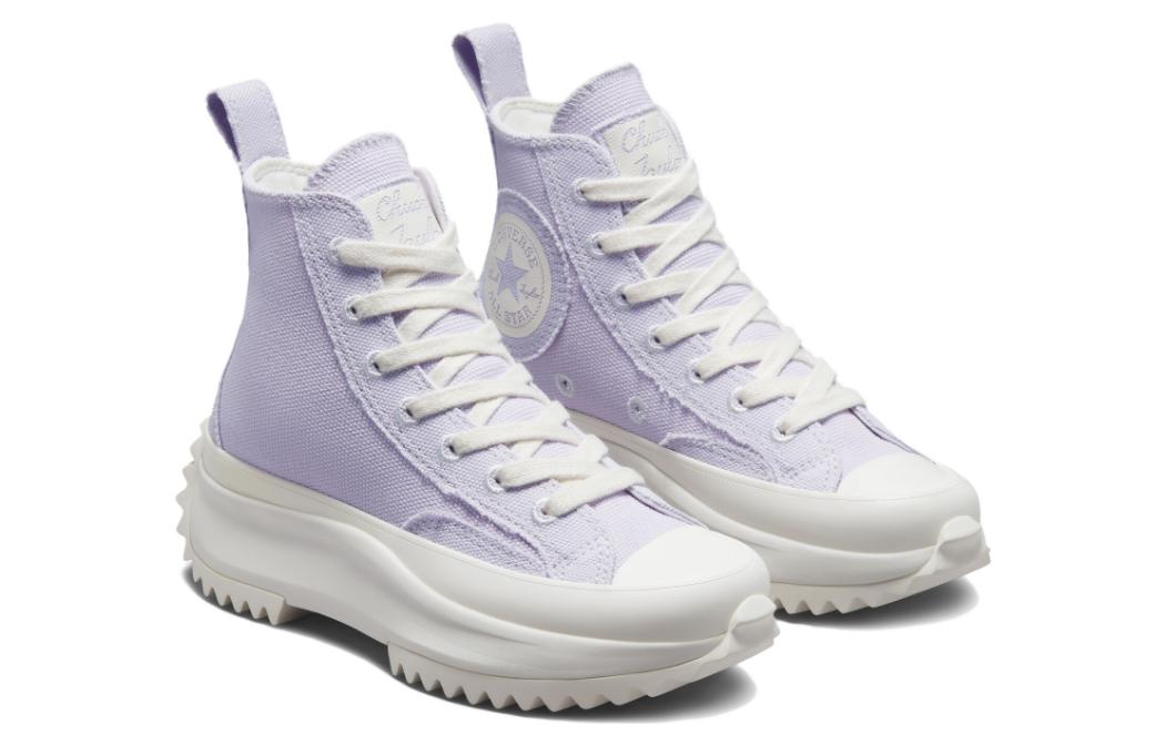 Lookbook 匡威 Run Star Hike 厚底大補丁防滑耐磨高幫帆布鞋 女款 紫色