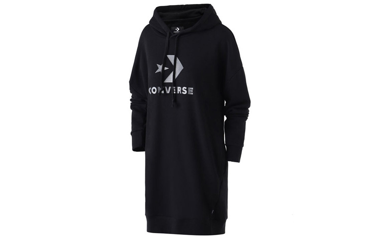 (Women) Converse Star Chevron Black Long Hoodie Dress in French Terry 10017327-A01