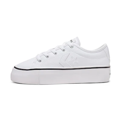 (W) Converse Star Replay Platform Leather Low Top Thick Sole Pure White