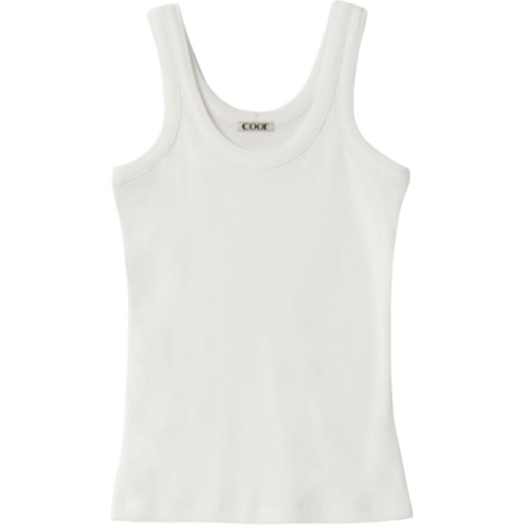 (Women) COOR Women’s Plain White Ribbed Sleeveless Tank Top CXE3TS02K-OFW