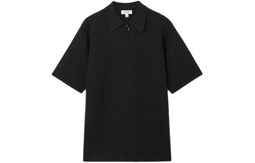 (Women) COS Black Half-Zip Short Sleeve Polo Shirt 1214919001