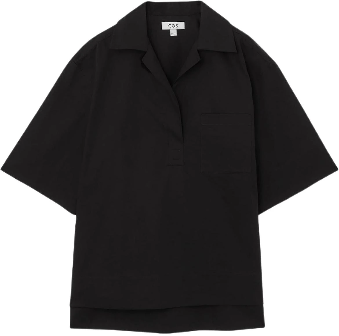 women-cos-black-short-sleeve-cuban-collar-shirt-with-side-slits-1222018003