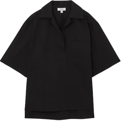 (Women) COS Black Short-Sleeve Cuban Collar Shirt with Side Slits 1222018003 Buy (Women) COS Black Short-Sleeve Cuban Collar Shirt with Side Slits 1222018003