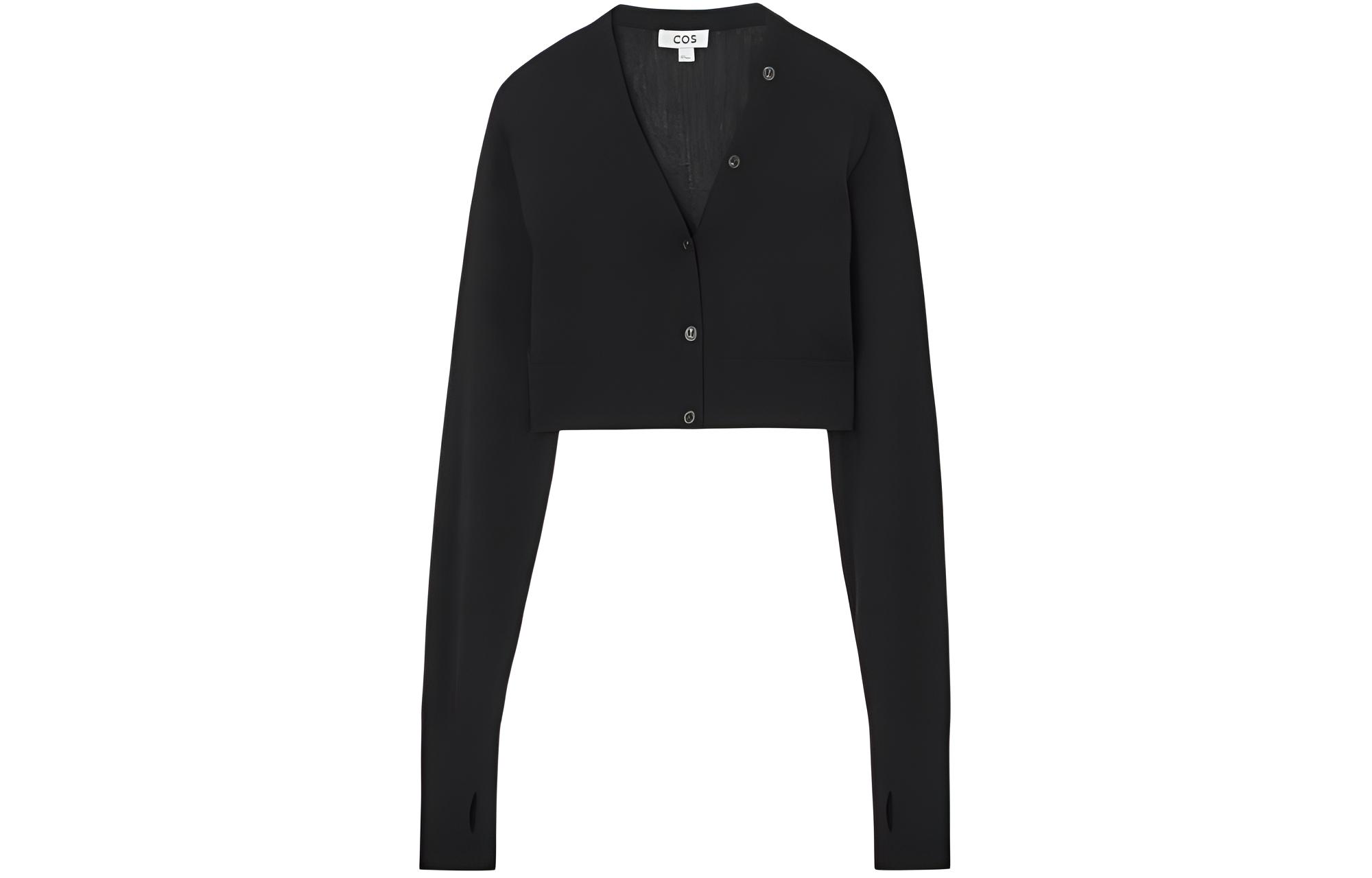 (Women) COS Black V-Neck Short Cardigan Long-Sleeve Knit Sweater 1228237001