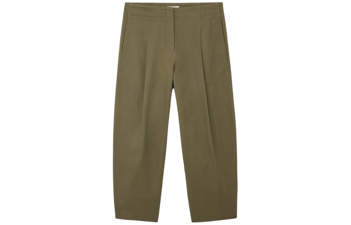 (Women) COS Cropped Barrel Pleat Straight Pants Khaki Green 1215461002