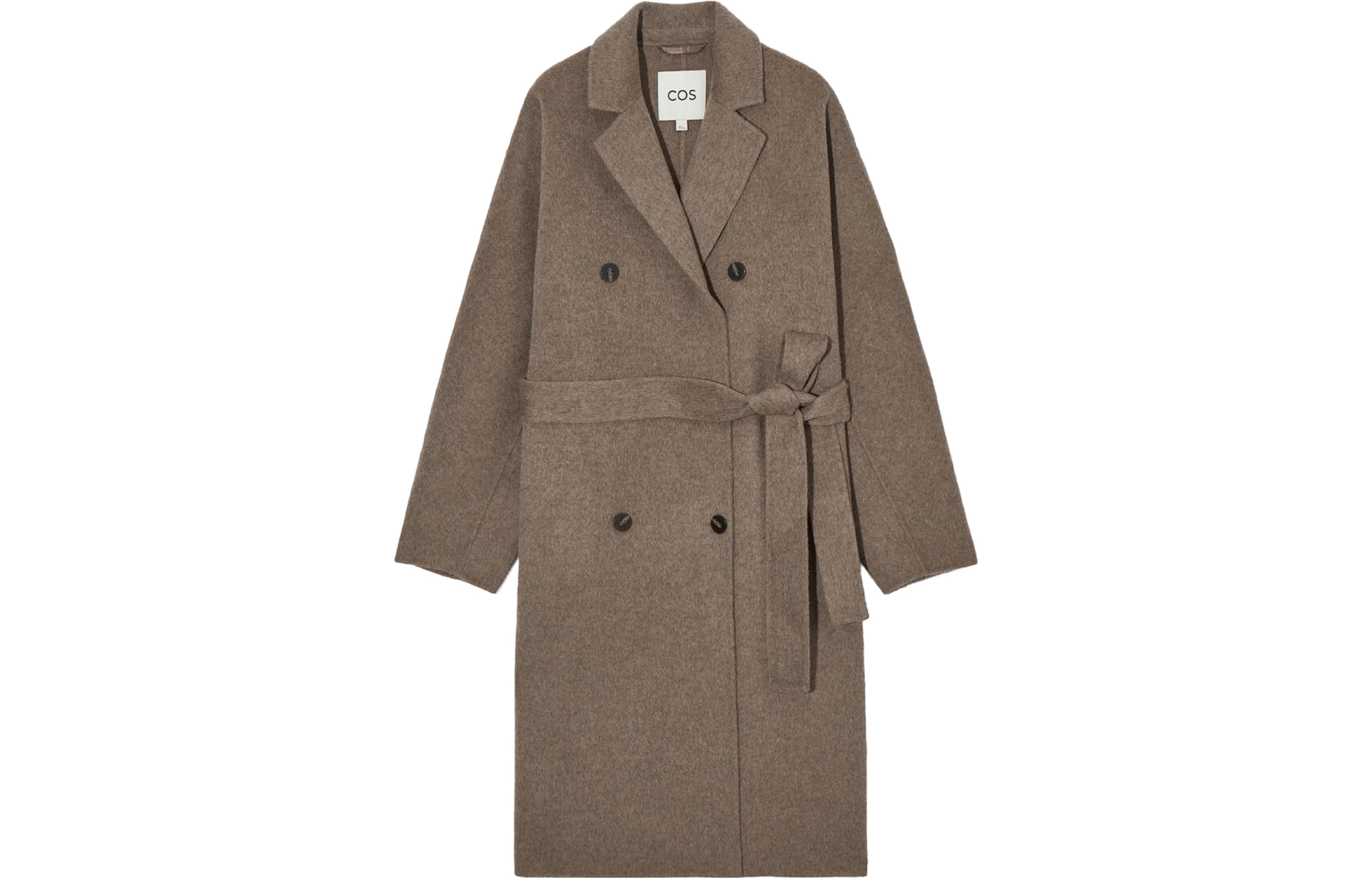 (Women) COS Gray Tie-Belt Straight Wool Blend Coat with Brushed Collar 1198271001