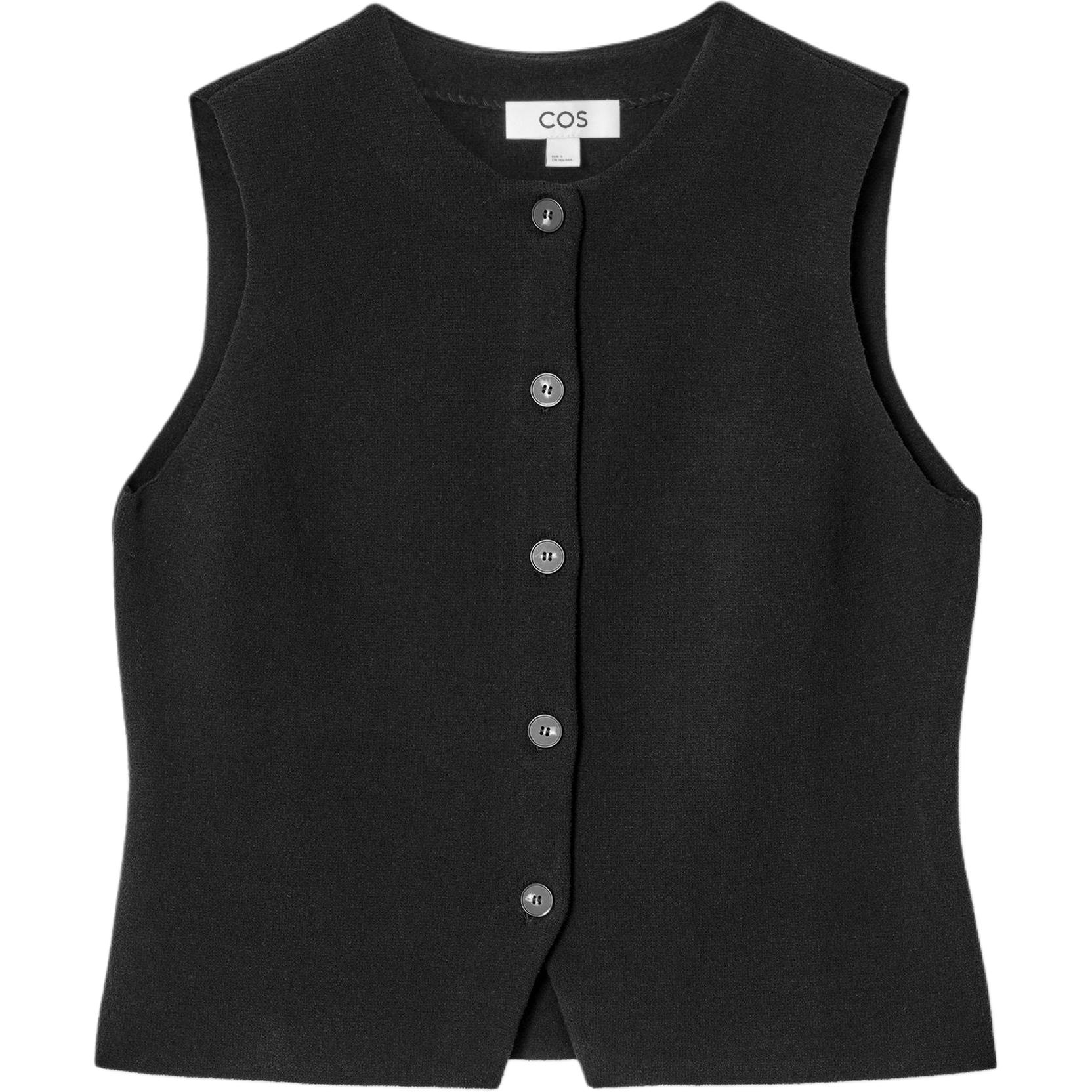 (Women) COS Minimalist Black Knitted Button-Up Tank Top 1277766002