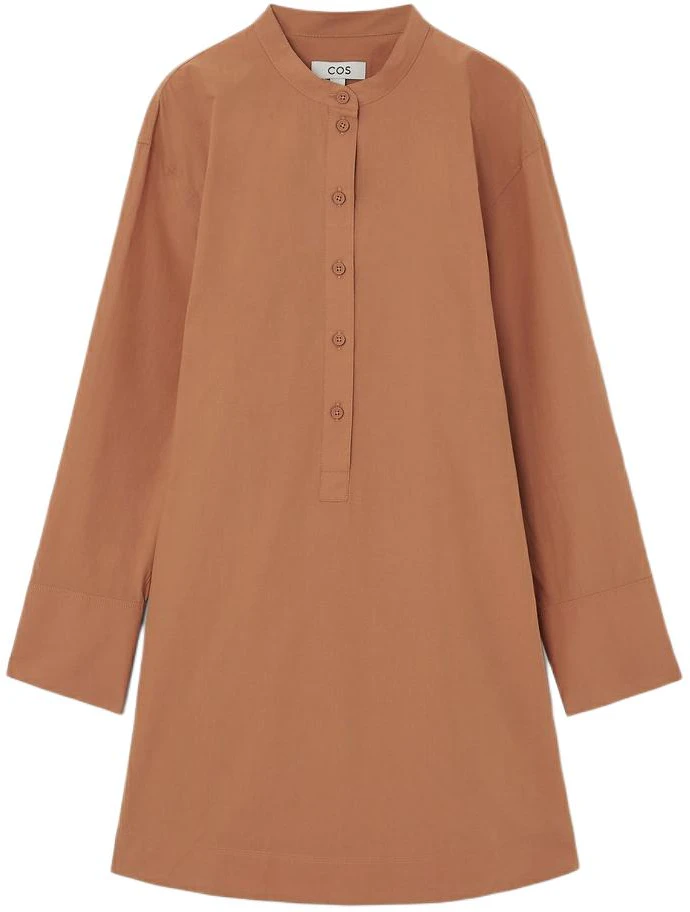 women-cos-orange-half-placket-a-line-long-sleeve-shirt-dress-1209244004