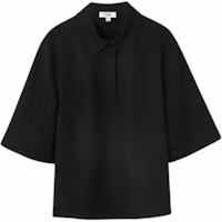 (Women) COS Oversized Solid Black 3/4 Sleeve Polo Shirt with Drop Shoulders. 1247373001 (Women) COS Oversized Solid Black 3/4 Sleeve Polo Shirt with Drop Shoulders. 1247373001