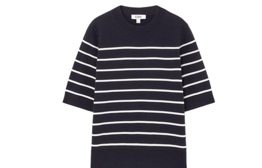 (Women) COS Two-Tone Short Sleeve Casual Knit T-Shirt Navy/Striped 1069400017