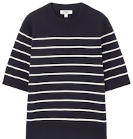 (Women) COS Two-Tone Short Sleeve Casual Knit T-Shirt Navy/Striped 1069400017 (Women) COS Two-Tone Short Sleeve Casual Knit T-Shirt Navy/Striped 1069400017