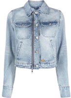 (Women) COURRÈGES Cropped Denim Jacket with Zip and Collar in Blue. 223DBL097DE00167011 (Women) COURRÈGES Cropped Denim Jacket with Zip and Collar in Blue. 223DBL097DE00167011
