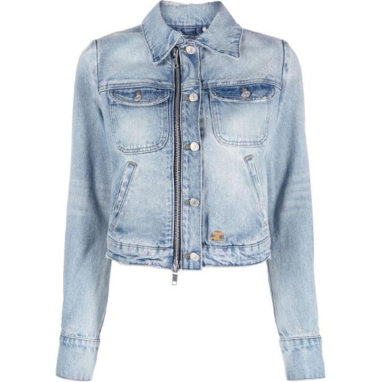 Order (W) Chaqueta Vaquera Corta con Cremallera y Cuello en Azul de COURRÈGES. 223DBL097DE00167011