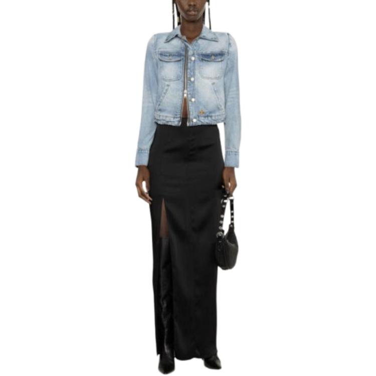 Lookbook (W) Chaqueta Vaquera Corta con Cremallera y Cuello en Azul de COURRÈGES. 223DBL097DE00167011