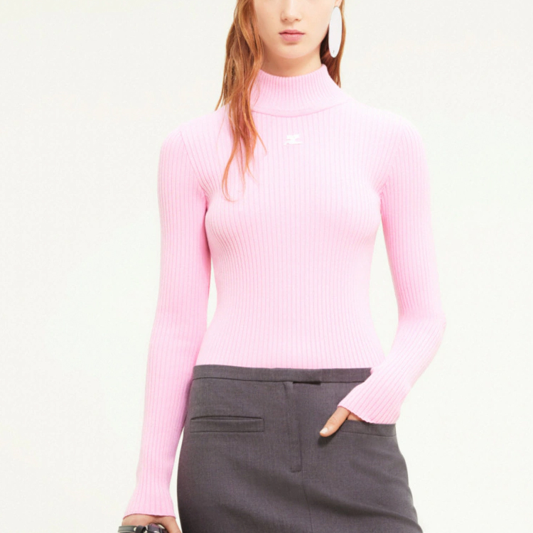 Lookbook (W) COURRÈGES Baju Sejuk Pink Leher Tinggi Knit 422mpu022fi00015000