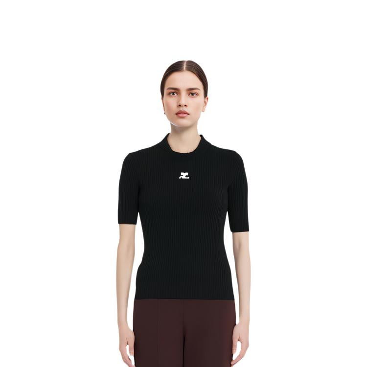Purchase (W) Courrèges 黑色針織毛衣 - 休閒半高領上衣 PERMPU026FI00019999