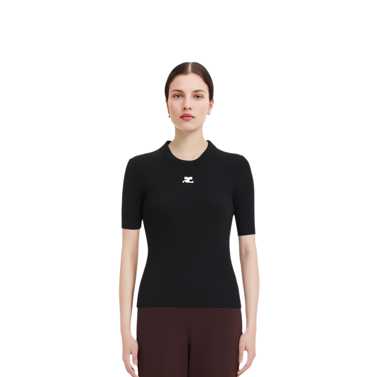 Details for (W) Courrèges 黑色針織毛衣 - 休閒半高領上衣 PERMPU026FI00019999