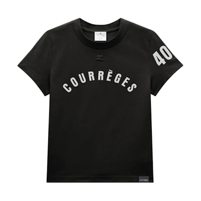 (Women) Courrèges COURREGES Black Logo Print Short-Sleeve Crewneck T-Shirt. 124JTS006JS01129999
