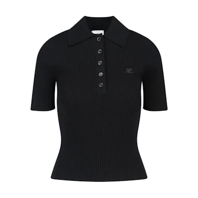 (Women) Courrèges COURREGES Black Polo Shirt with Logo and Short Sleeves. VESMPO029FI0001-9999