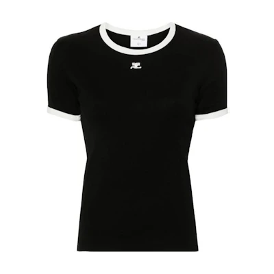 (Women) Courrèges COURREGES Slim Fit Crew Neck Short Sleeve T-Shirt Black VESJTS017JS00709901