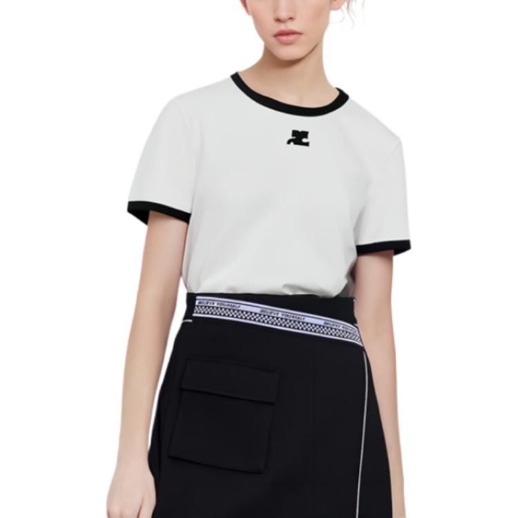Shop (W) Courrèges COURREGES 白色拼色圆领短袖T恤 PERJTS017JS00700098