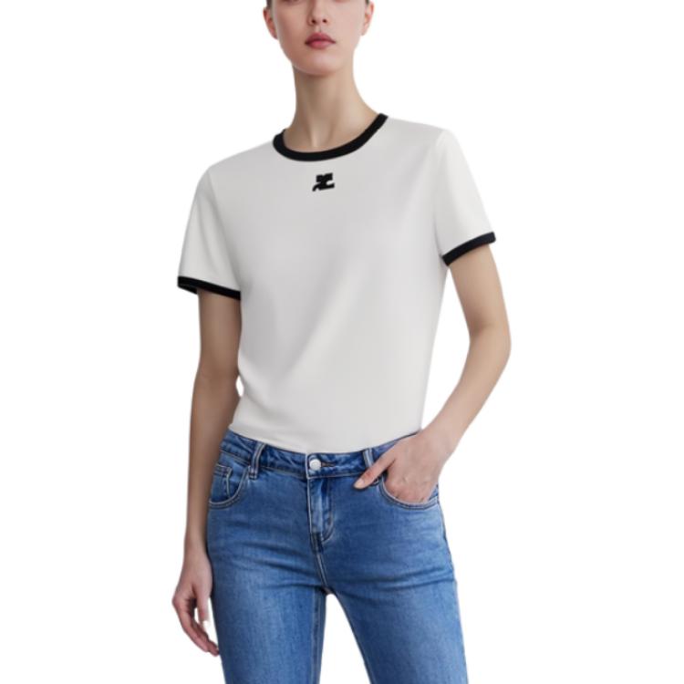 Purchase (W) Courrèges COURREGES 白色拼色圆领短袖T恤 PERJTS017JS00700098