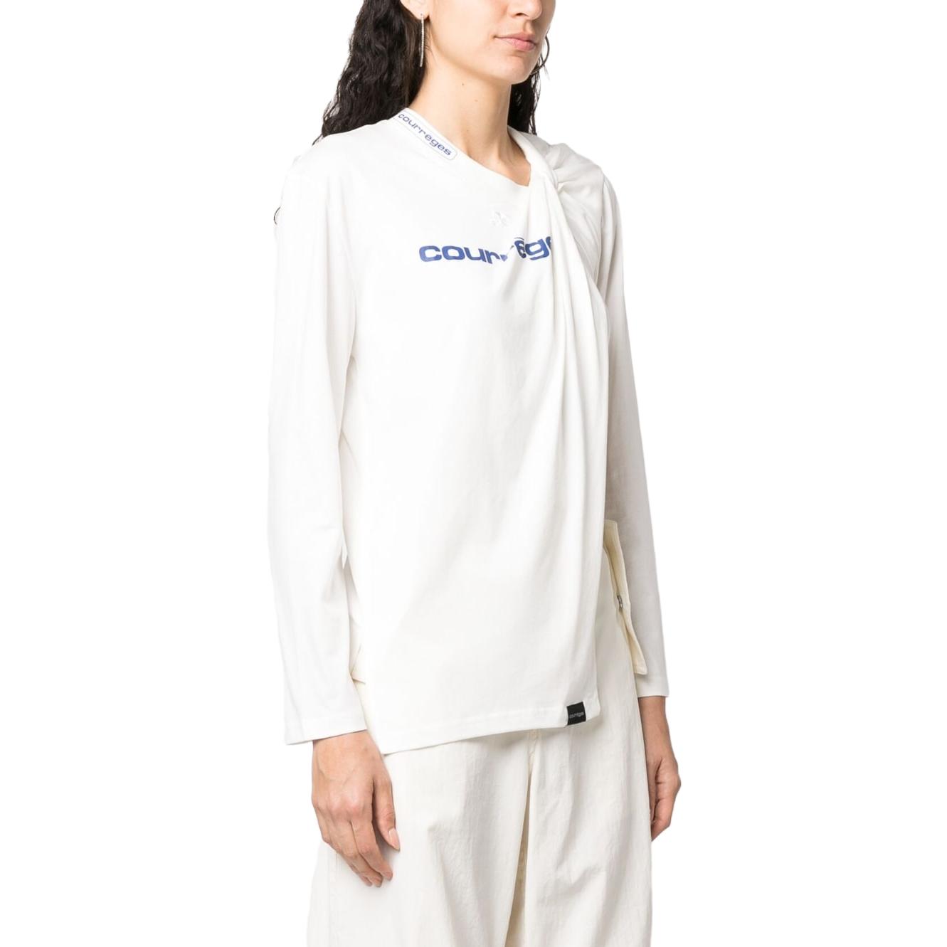 Purchase (W) Courrèges 白色字母鏤空長袖圓領T恤 123JBD037JS0071-0001