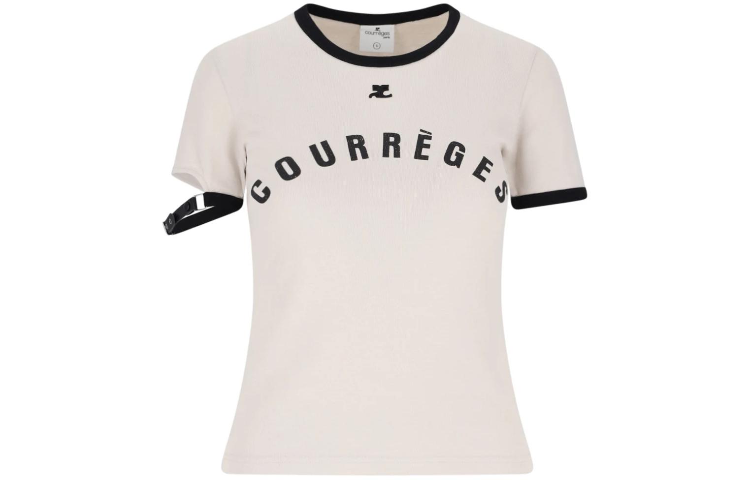 (Women) Courrèges COURREGES Letter Print Crewneck Short Sleeve  T-Shirt Grey Taupe 124JTS117JS0093B093