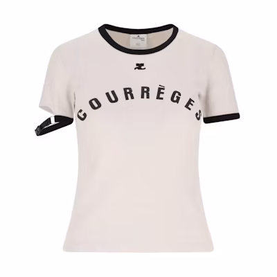 (Women) Courrèges COURREGES Letter Print Crewneck Short Sleeve T-Shirt Grey Taupe 124JTS117JS0093B093