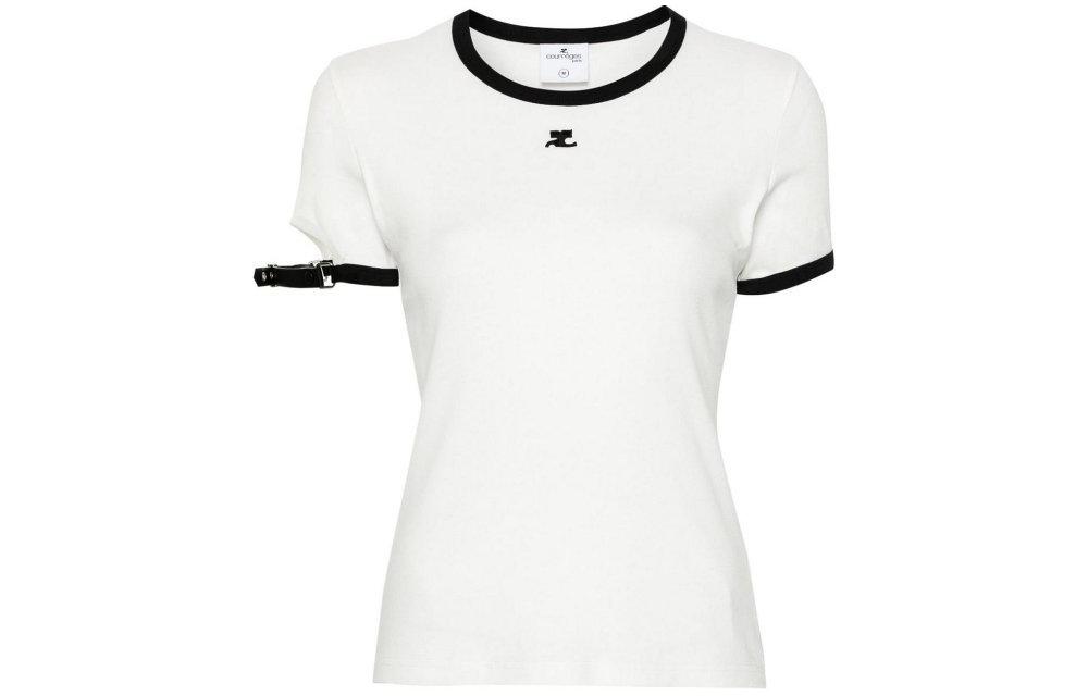 (Women) Courrèges COURREGES Logo Slim-Fit Colorblock Crewneck Short Sleeve T-Shirt SS24  White 124JTS117JS00700098