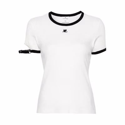 (Women) Courrèges COURREGES Logo Slim-Fit Colorblock Crewneck Short Sleeve T-Shirt SS24 White 124JTS117JS00700098