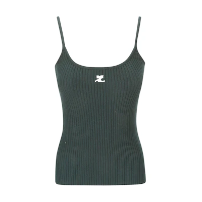 (Women) Courrèges COURREGES SS24 Green Square-Neck Slim Fit Sleeveless Crop Top PERMDE012FI00018081