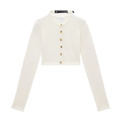 (Women) Courrèges COURREGES SS24 Soft Wool Cardigan Long Sleeve Heritage White Sweater 124MGI015FI00510001