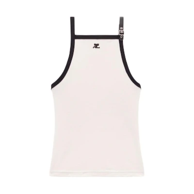 (Women) Courrèges COURREGES SS24 Buckle Contrast Tank Top Cotton Lime Stone Fashion 124JDE067JS0070B093