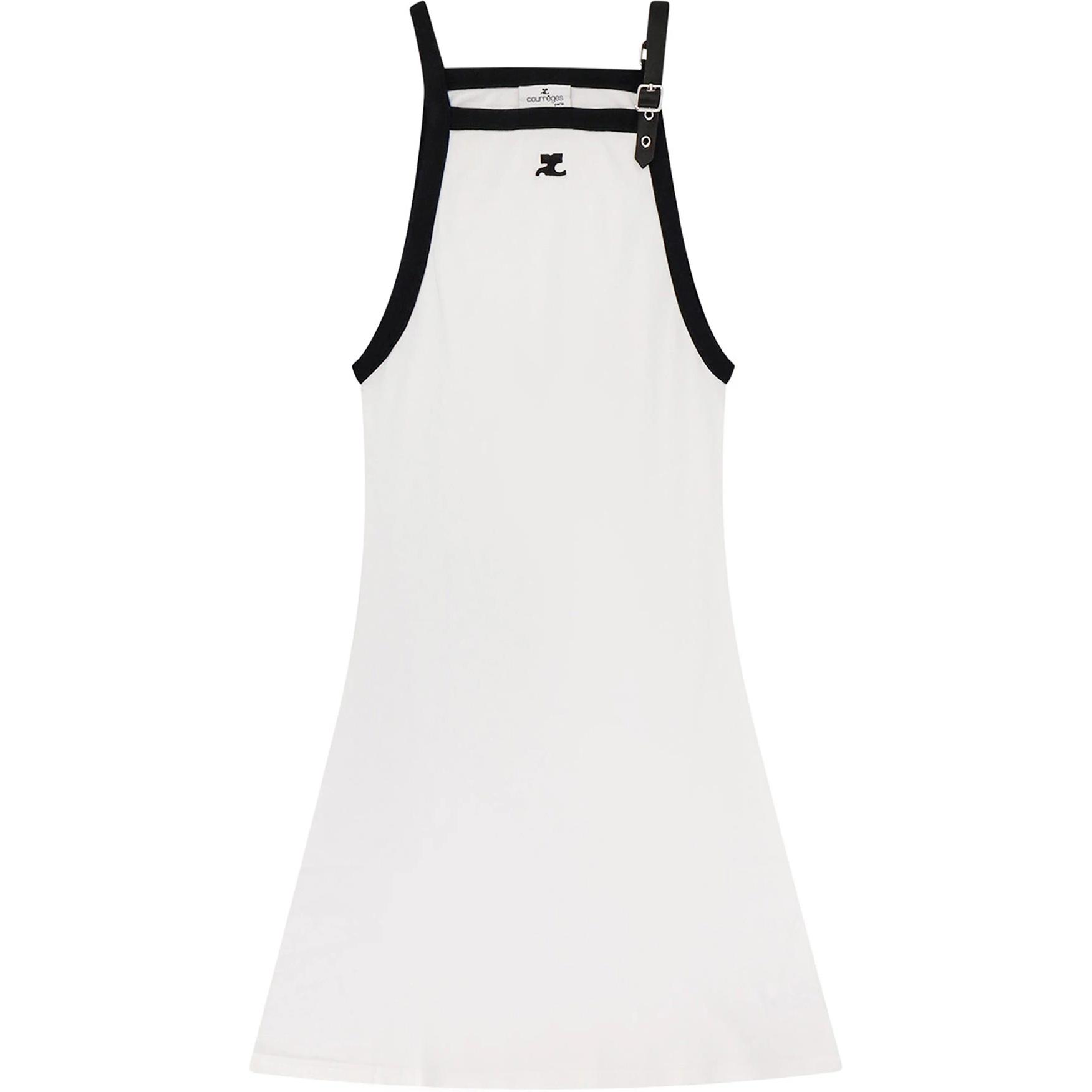 (Women) Courreges Classic White Mini Dress with Contrast Trim and Metal Detail 124JR0364JS0070-0098