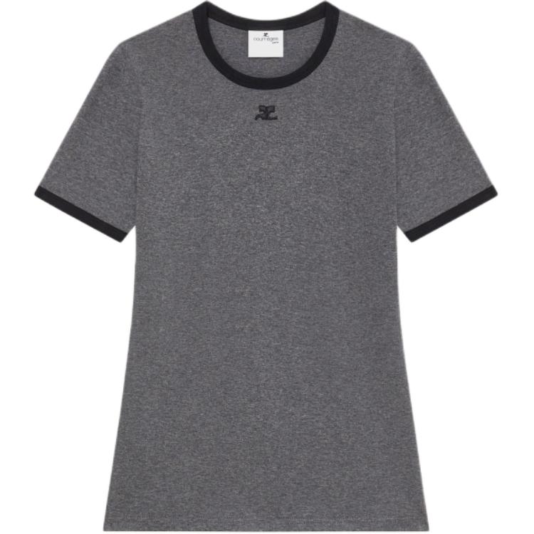 (Women) Courreges FW24 Contrast Trim Crewneck T-Shirt Dark Heather Grey/Black. 324JTS017JS0166B115