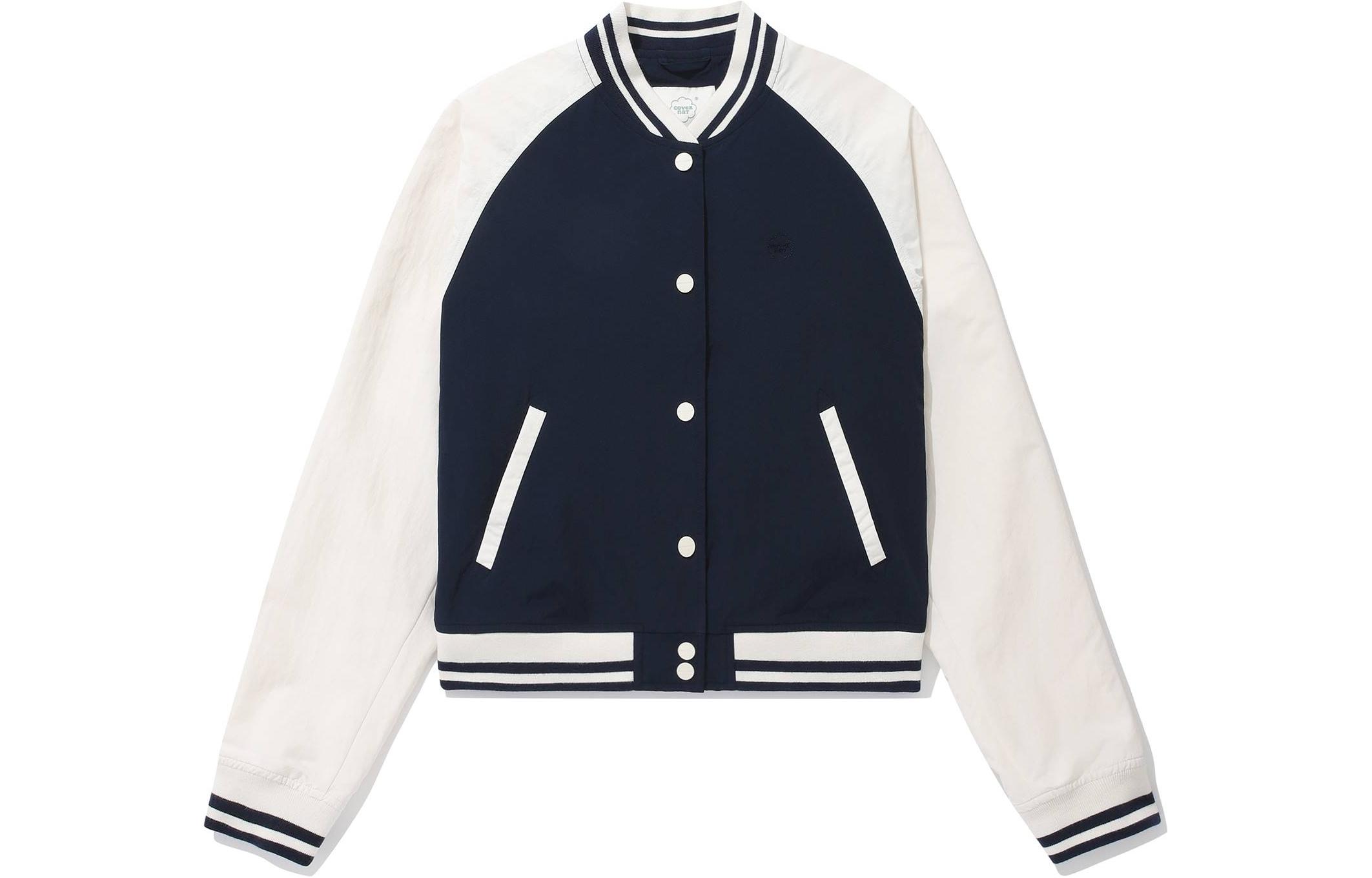 (Women) COVERNAT SS24 Navy Blue Raglan Sleeve Colorblock Baseball Cardigan CO2401JK70NA