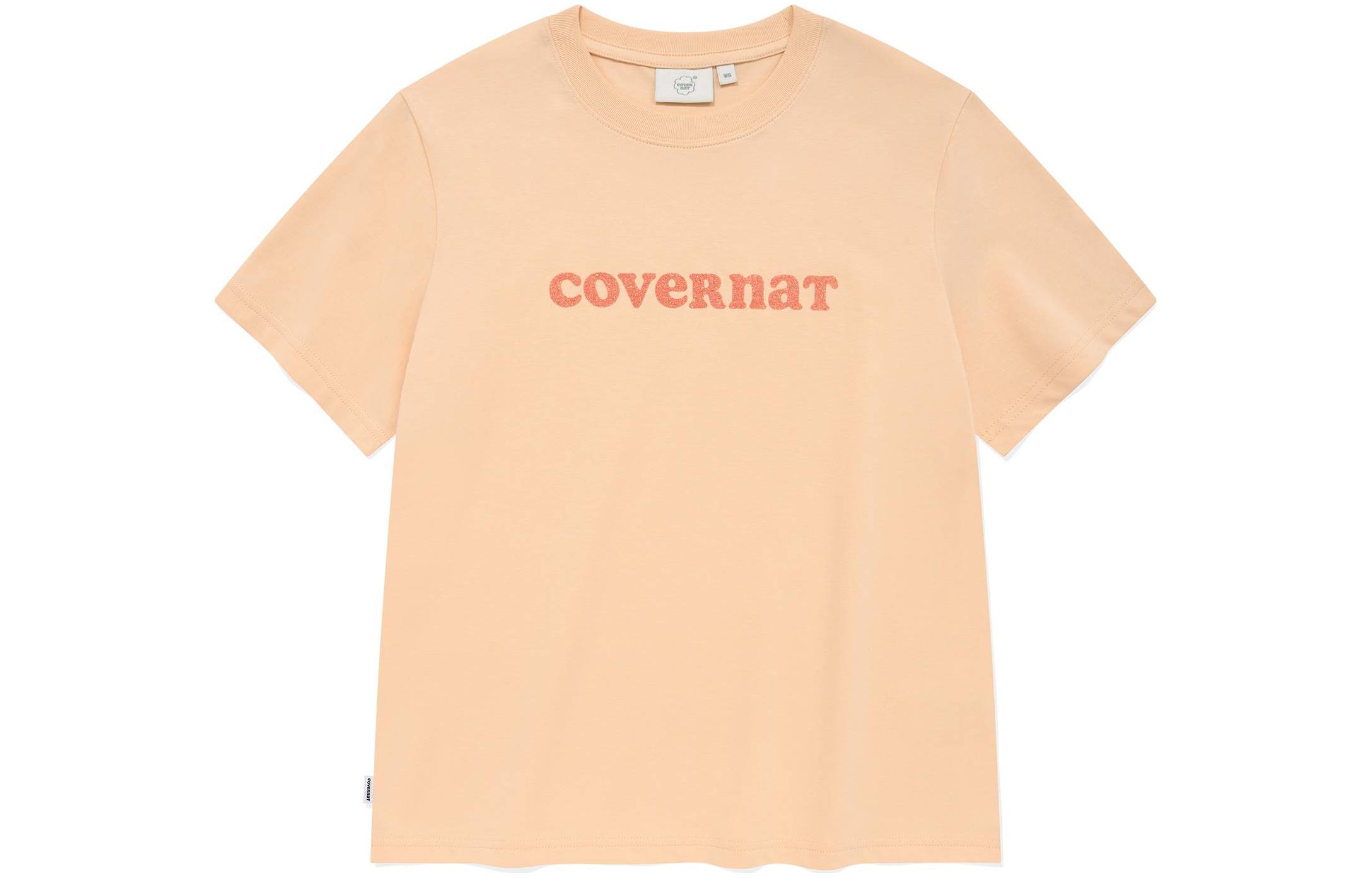 (Women) COVERNAT SS24 Salmon Pink Logo Casual Vintage Fit T-Shirt. CO2402ST95SM