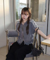 (Women) CREAM SODA LAB Pigment 4-Line Track Crop Short Sleeve Zip-Up Hoodie Grey CHZZ41S075 (Women) CREAM SODA LAB Pigment 4-Line Track Crop Short Sleeve Zip-Up Hoodie Grey CHZZ41S075