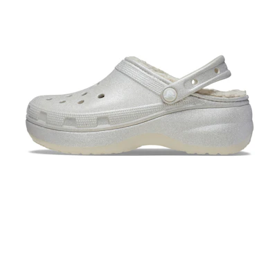 (W) Crocs (W) Classic Platform Glitter Lined Clog Silver