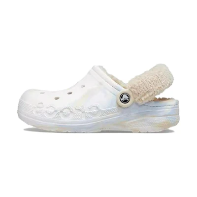 (W) Crocs Baya Lined Fuzz Strap Marbled Clog 'White Multi'