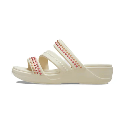 (W) Crocs Boca Gems Srappy Wedge Sandals 'White Red'